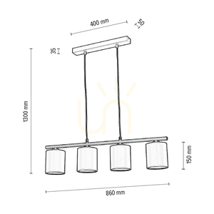 Vertigo taklampa, 4xE27, Max. 25 W, grå metall/svart PVC-sladd/svart lampskärm, 86 cm small 2