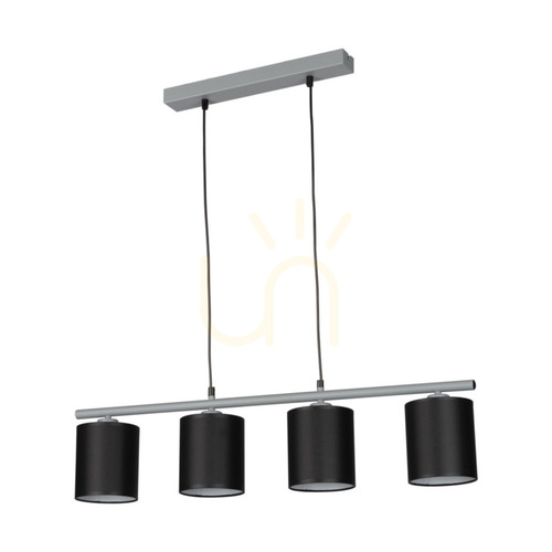 Kontrollera Vertigo taklampa, 4xE27, Max. 25 W, grå metall/svart PVC-sladd/svart lampskärm, 86 cm