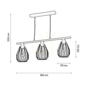 Vertigo taklampa, 3xE27, Max. 25 W, svart metall/svart PVC-sladd/svart metallskärm, 86 cm small 2