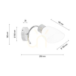 Viletta vägglampa 1xE27 Max. 60 W, björk/krom, metall/vit glasskärm, 29 cm small 3