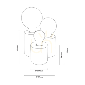 Vincent bordslampa, 3xE27, Max. 15 W, björk/svart, PVC-kabel 19,5 cm small 3