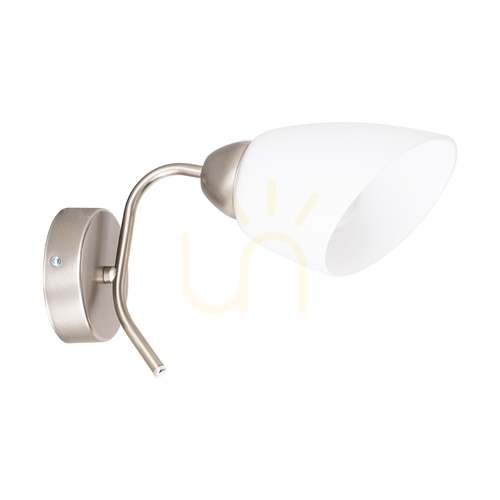 Kontrollera Viletta vägglampa 1xE27 Max. 60 W, satinmetall/vit glasskärm, 29 cm