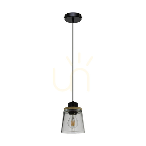 Kontrollera Warnemünde taklampa 1xE27 Max. 60 W, oljad ek/svart metall/svart PVC-sladd/lampskärm i rökt glas, Ø 13,5 cm