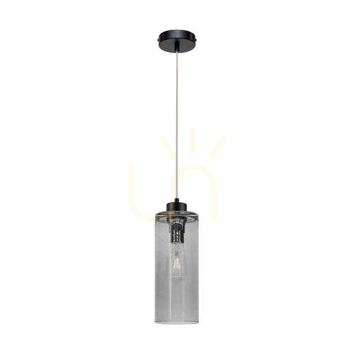 Kontrollera Zefir taklampa, 1xE27, Max. 60 W, svart metall/genomskinlig PVC-sladd/lampskärm i rökfärgat glas, Ø 12 cm