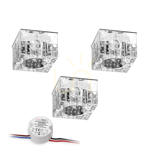 Kontrollera Cristaldream taklampset, innehåller 3 st G4-LED-lampor (max. 2,3 W), krommetall/transparent glas, med strömförsörjning, 7 cm