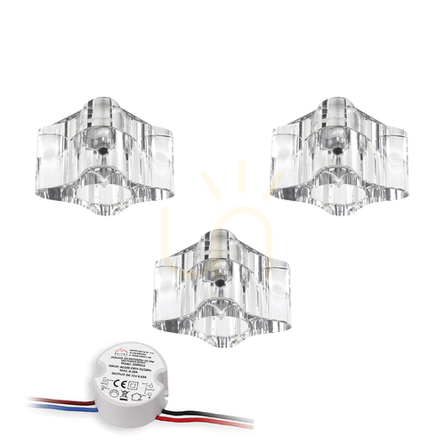 Kontrollera Cristaldream taklampset, innehåller 3 st G4-LED-lampor (max. 2,3 W), klart glas, med strömförsörjning, 8 cm