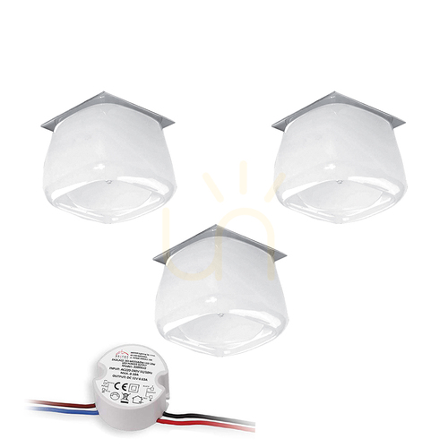 Kontrollera Cristaldream taklampset, innehåller 3 st G4-LED-lampor (max. 2,3 W), krommetall/vitt glas, med strömförsörjning, Ø 8,5 cm