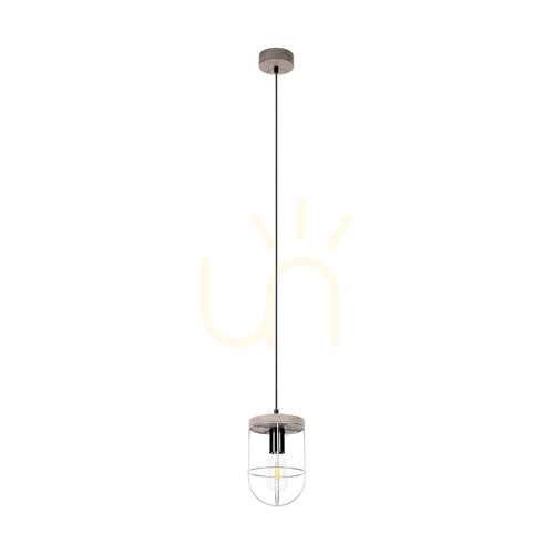 Kontrollera Netuno taklampa 1xE27 Max. 60 W, färgad furu, grå/svart metall, svart PVC-sladd, silverfärgad metallskärm, Ø 15 cm