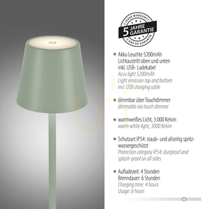 Zuma Line EURIA 19250-43 uppladdningsbar bordslampa, grön, LED 3 W, IP54 small 4