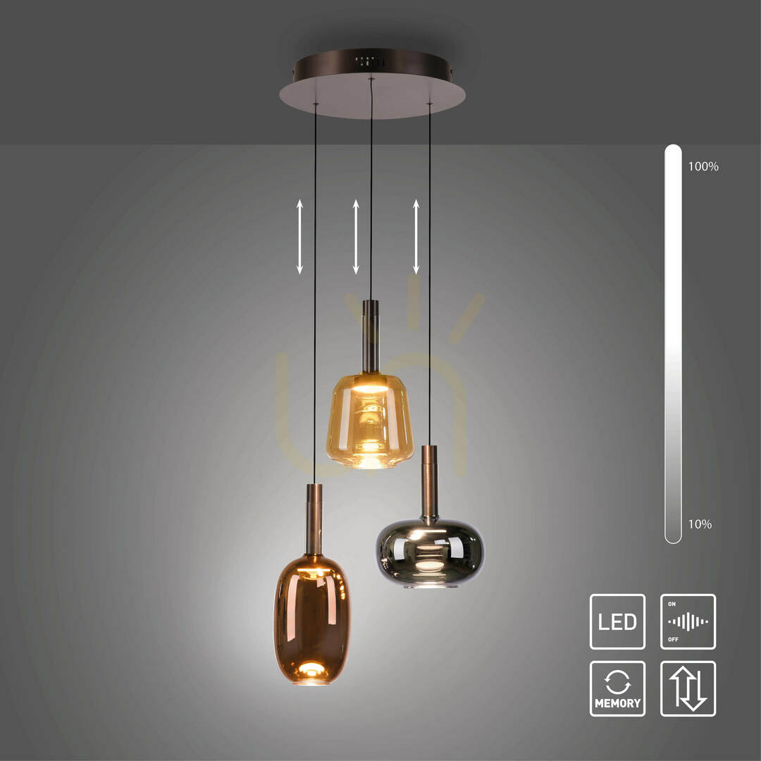 Utsikt IRIDES 2679-70 Flerfärgad pendellampa med 3 LED-lampor IRIDES 2679-70 Flerfärgad pendellampa med 3 LED-lampor