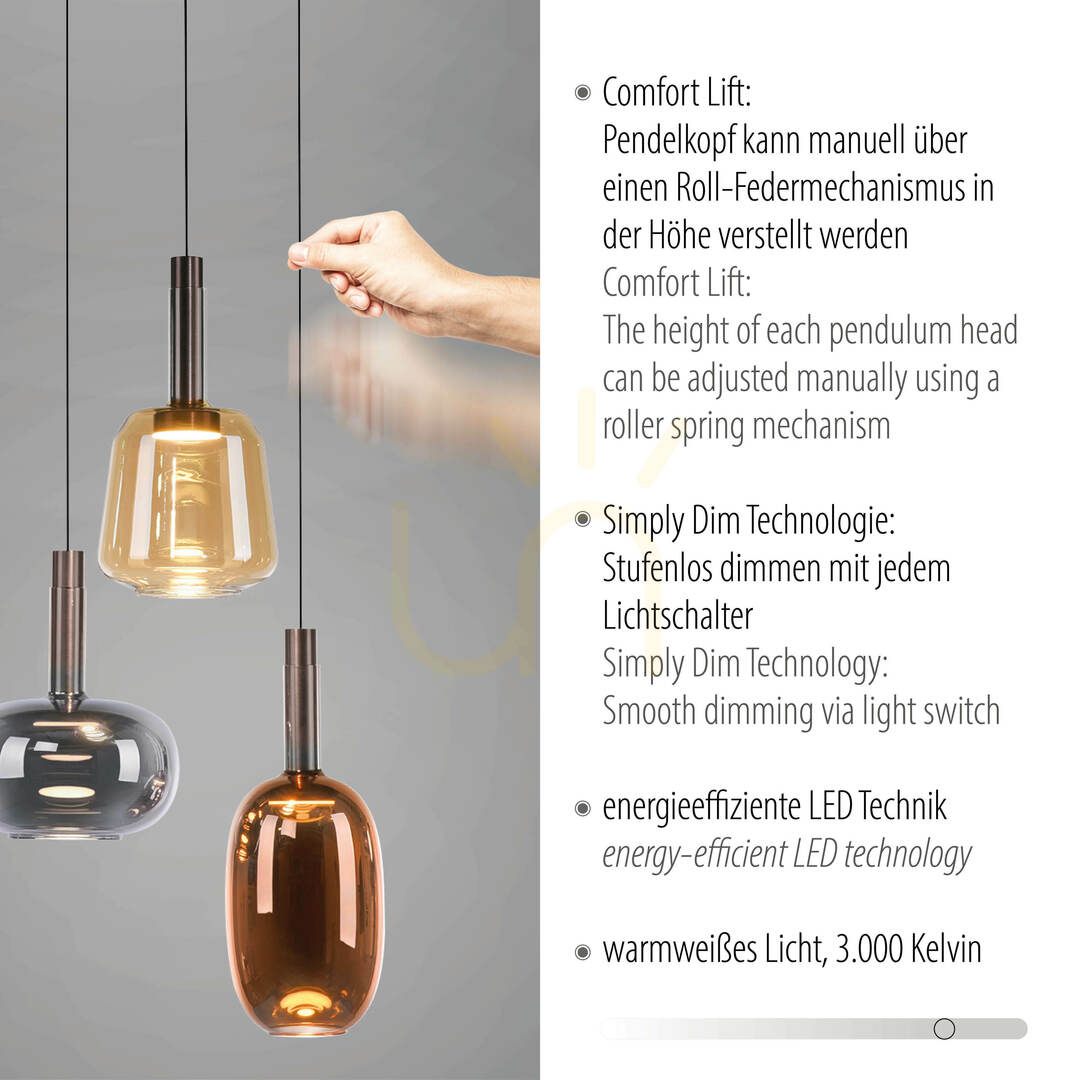 Display IRIDES 2679-70 Flerfärgad pendellampa med 3 LED-lampor IRIDES 2679-70 Flerfärgad pendellampa med 3 LED-lampor
