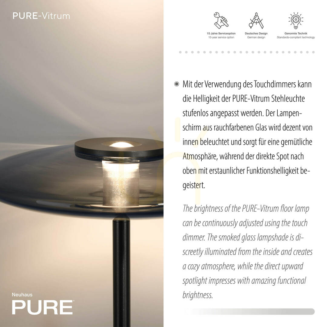 Display PURE VITRUM 481-15 Golvlampa, grå, 2xLED PURE VITRUM 481-15 Golvlampa, grå, 2xLED