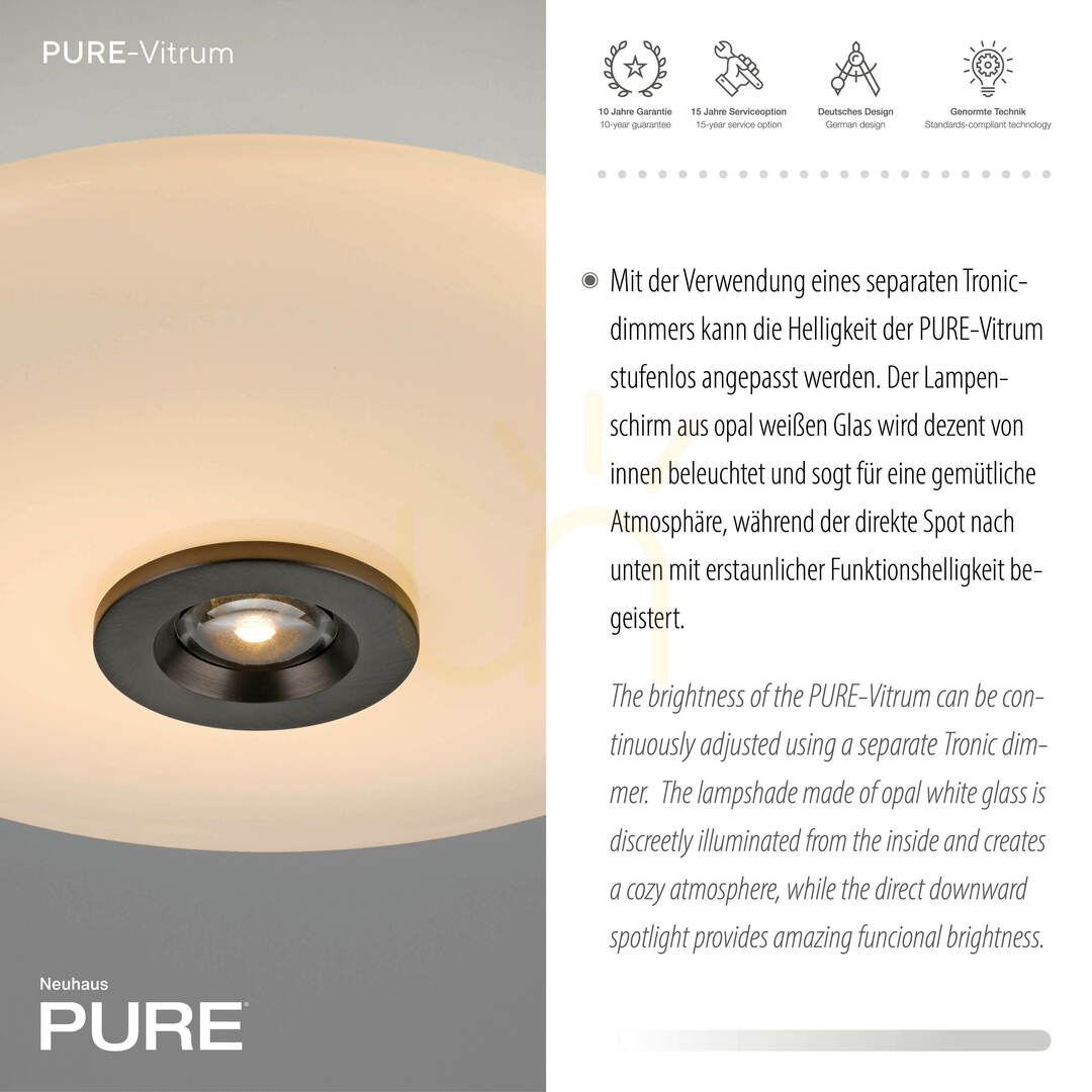 Visa PURE VITRUM 6083-34 Brunt takljus, 2xLED PURE VITRUM 6083-34 Brunt takljus, 2xLED