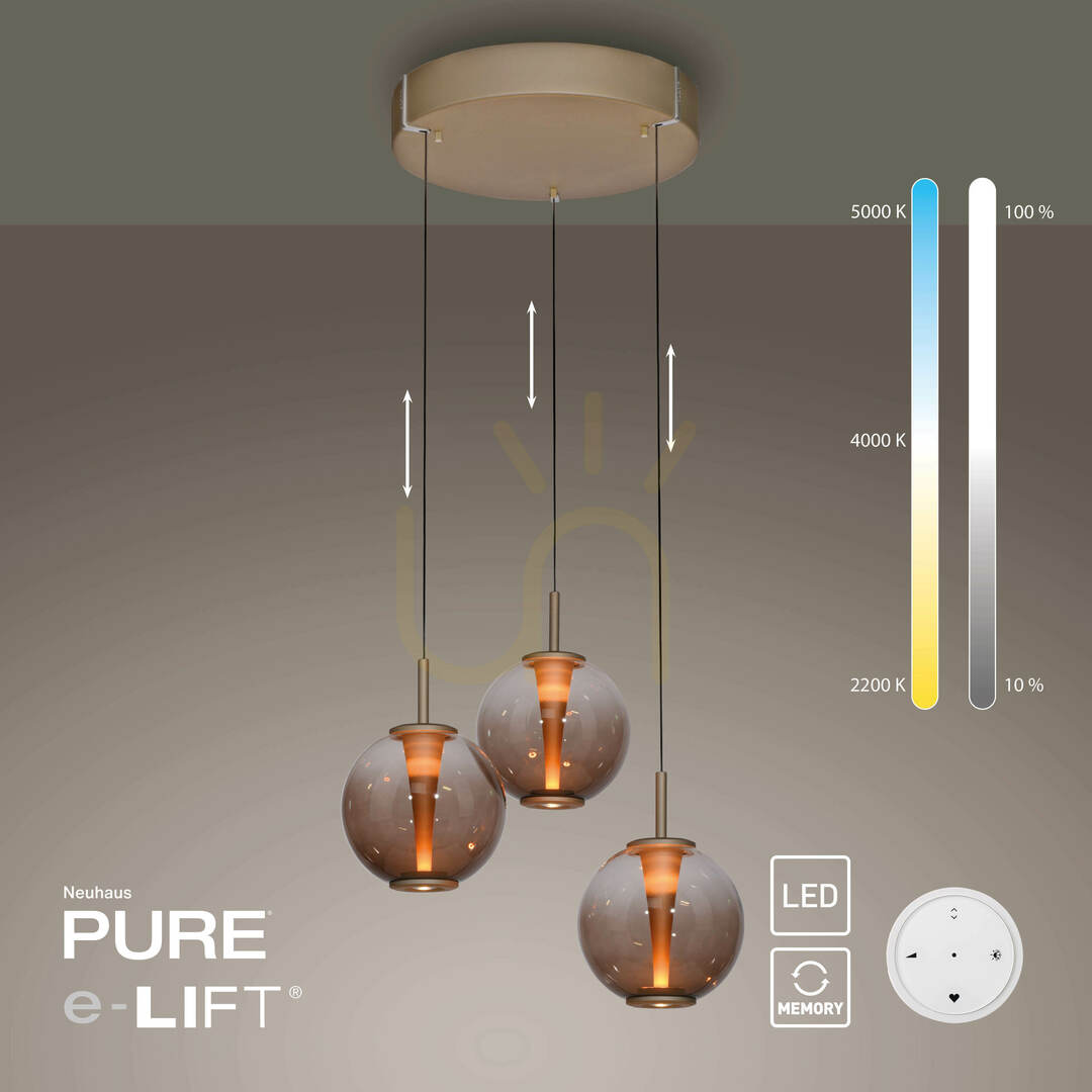 Utsikt PURE E-Infinity 2222-97 Brunt 3xLED-pendelljus PURE E-Infinity 2222-97 Brunt 3xLED-pendelljus