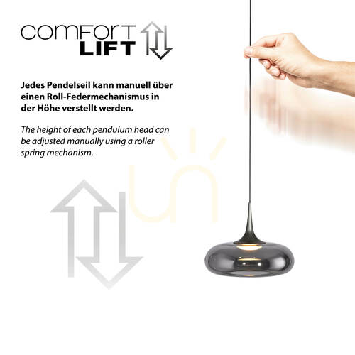 Kontrollera Pendellampa Paul Neuhaus / SCHÖNER WOHNEN-Kollektion Posh 15692-15, grå, rökfärgat glas, LED