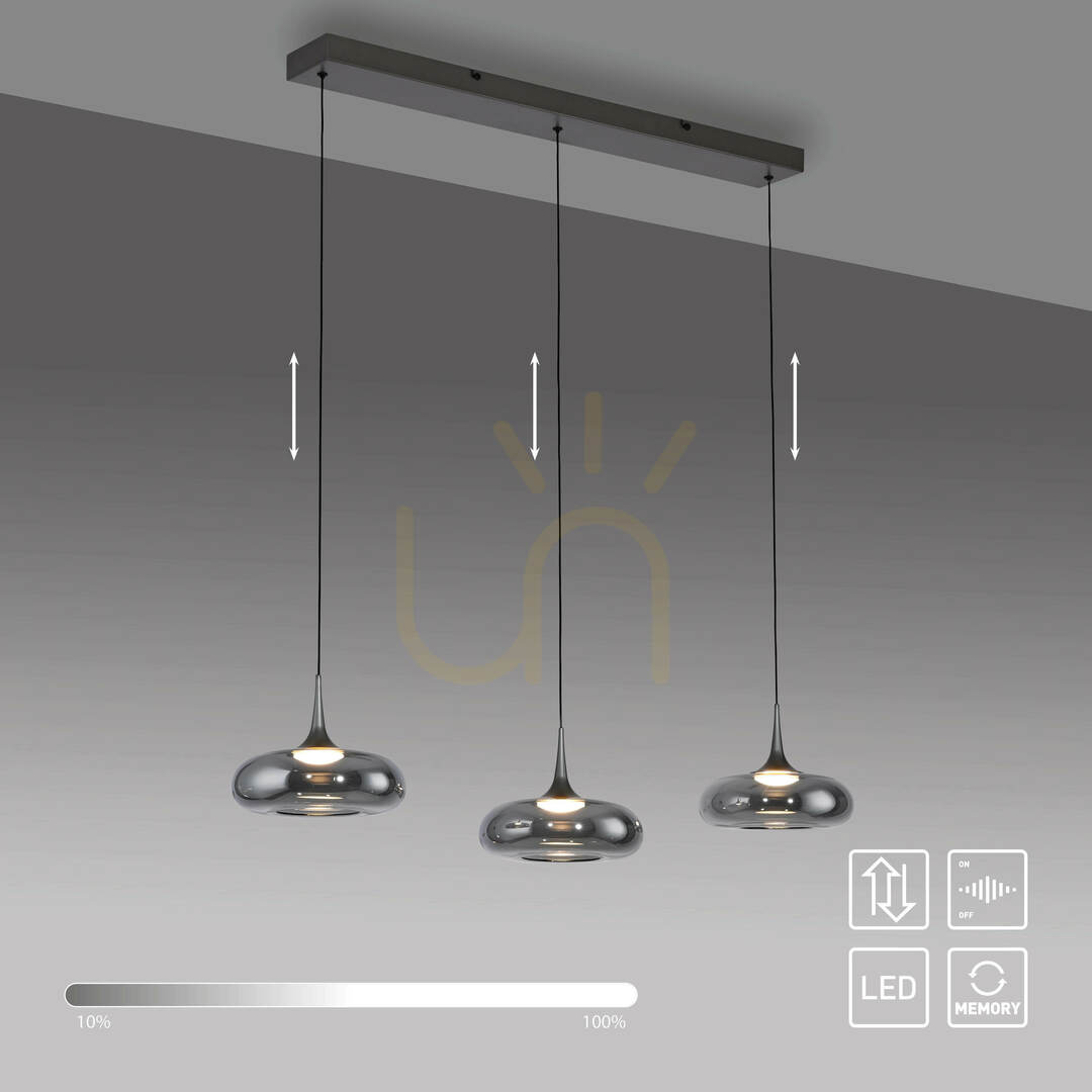 Utsikt POSH 15693-15 Grå pendellampa med 3 LED-lampor POSH 15693-15 Grå pendellampa med 3 LED-lampor