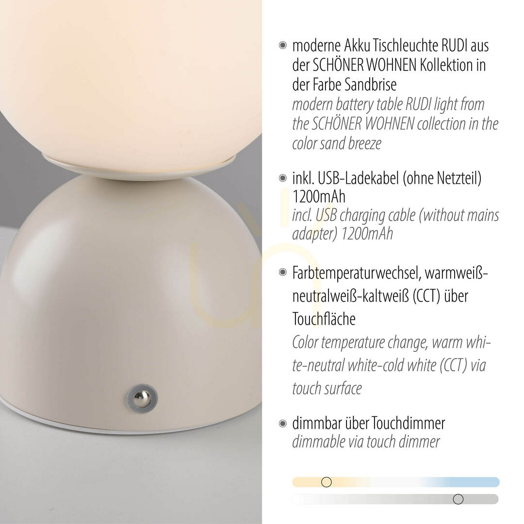 Visa RUDI 19218-39 Bordslampa, beige, 1xLED RUDI 19218-39 Bordslampa, beige, 1xLED