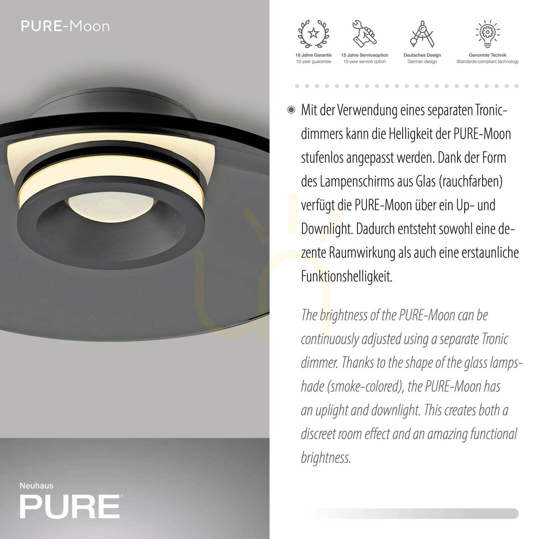 Kontrollera PURE MOON 6094-15 Taklampa, grå, 2xLED PURE MOON 6094-15 Taklampa, grå, 2xLED
