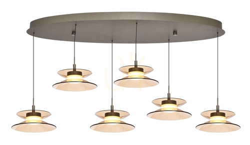 Kontrollera CREMA Oval taklampa med 6 lampor, brun/kaffefärgad skärm 7058-621 Aviano
