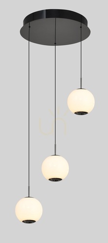 Kontrollera LUBERON Rund LED-pendellampa med tre lampor, svart krom, 5051-305, Aviano