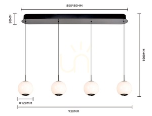 LUBERON 4-lampig rak LED-pendellampa, svart krom, 7051-405, Aviano small 3