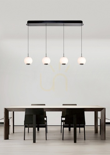 Kontrollera LUBERON 4-lampig rak LED-pendellampa, svart krom, 7051-405, Aviano
