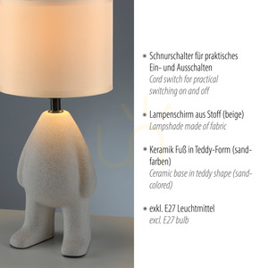 JUST LIGHT TED 14191-39 bordslampa, beige, 38 cm, 1×E27 small 3