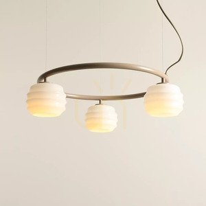 ALDEX PUFF 3 RING BEIGE pendellampa – beige stomme, vita glasskärmar small 1