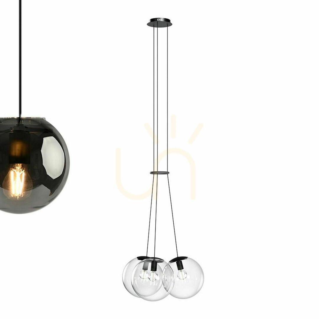 Display Ljuskrona s.luce Orb med 3 glaskulor, brun, Ø 40 cm, E27 Ljuskrona s.luce Orb med 3 glaskulor, brun, Ø 40 cm, E27
