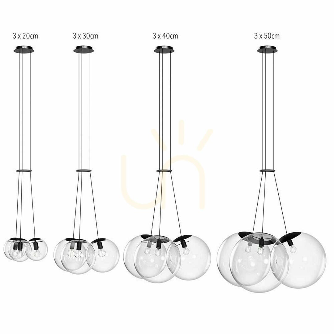 Utsikt Ljuskrona s.luce Orb med 3 glaskulor, koppar, E27, dimbar Ljuskrona s.luce Orb med 3 glaskulor, koppar, E27, dimbar