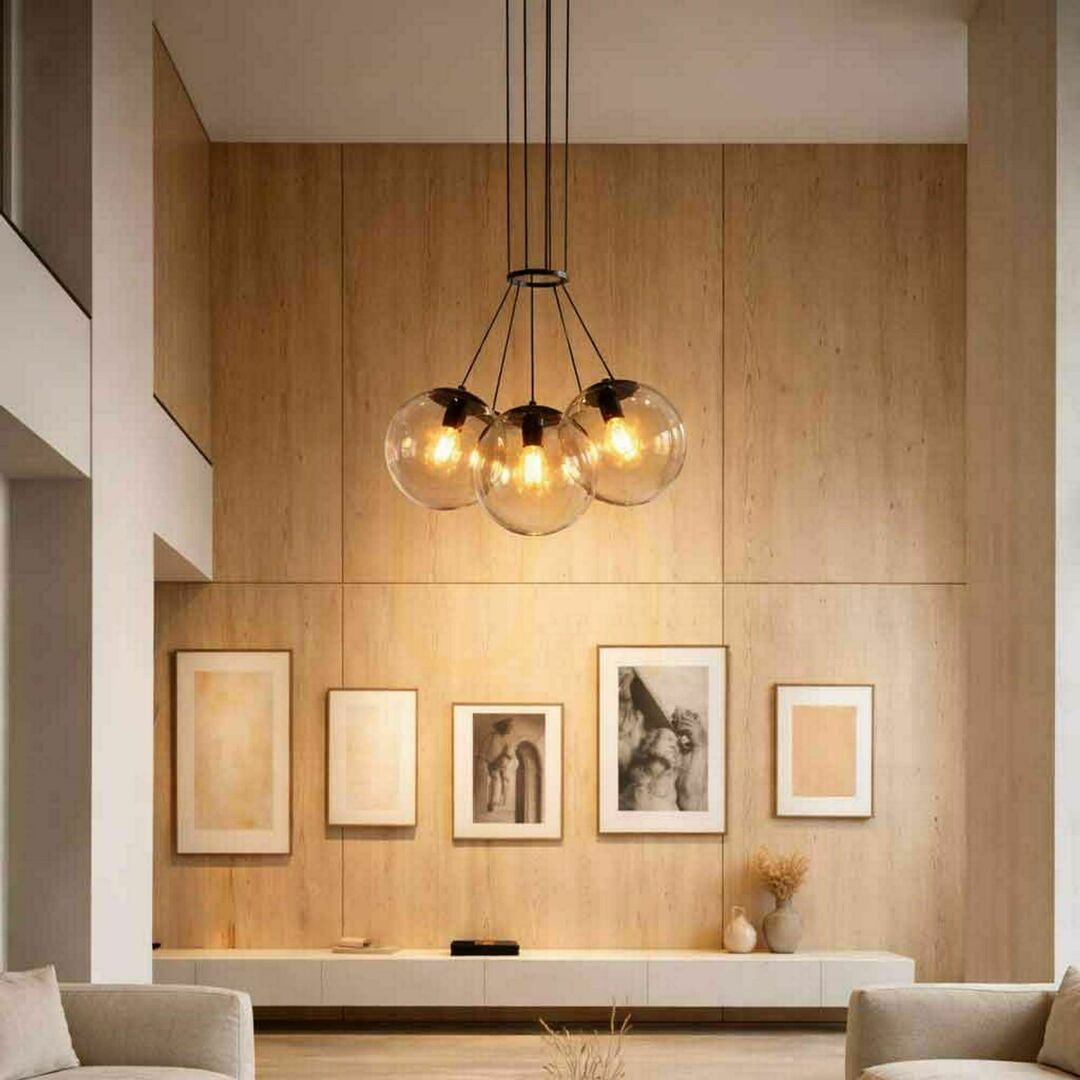 Kontrollera Ljuskrona s.luce Orb med 3 glaskulor, koppar, E27, dimbar Ljuskrona s.luce Orb med 3 glaskulor, koppar, E27, dimbar