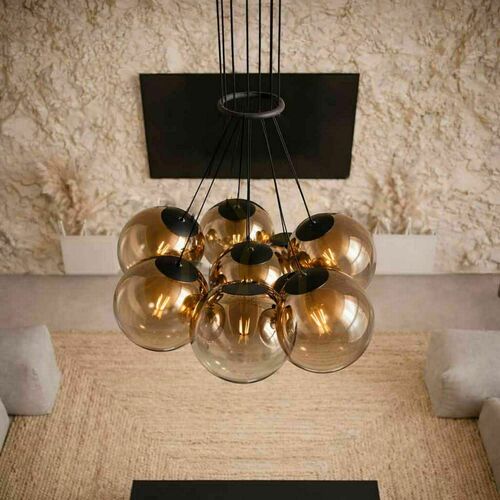 Kontrollera Ljuskrona s.luce Orb Cluster med 7 ljuspunkter, brunt glas, E27
