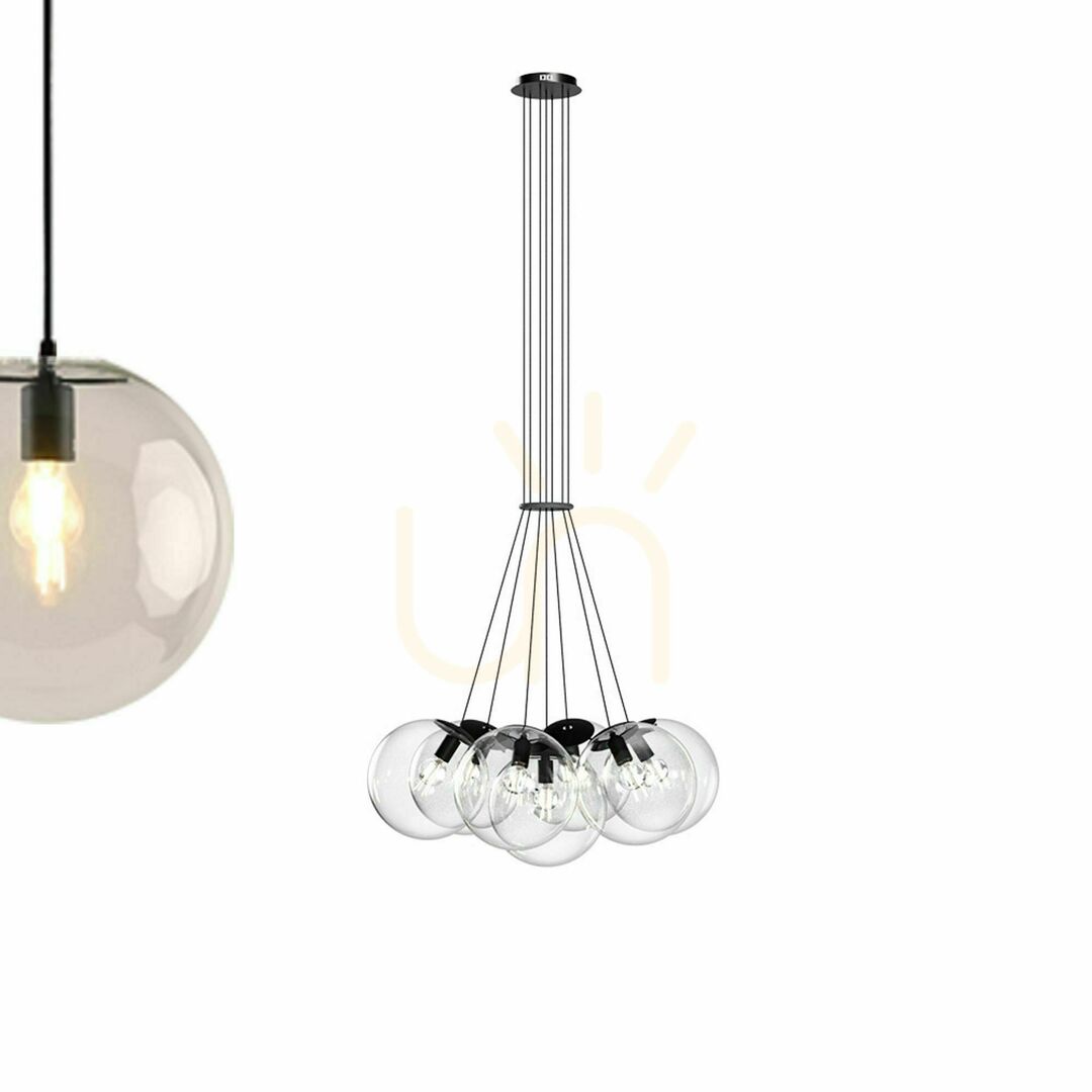Kontrollera Pendellampa s.luce Orb Cluster med 7 glasklot, guld, E27 Pendellampa s.luce Orb Cluster med 7 glasklot, guld, E27