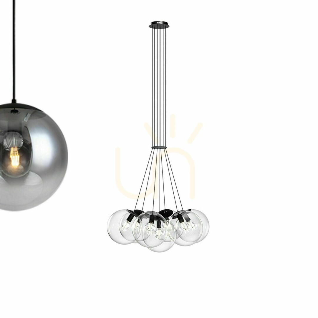 Utsikt Pendellampa s.luce Orb Cluster med 7 glasklot, guld, E27 Pendellampa s.luce Orb Cluster med 7 glasklot, guld, E27