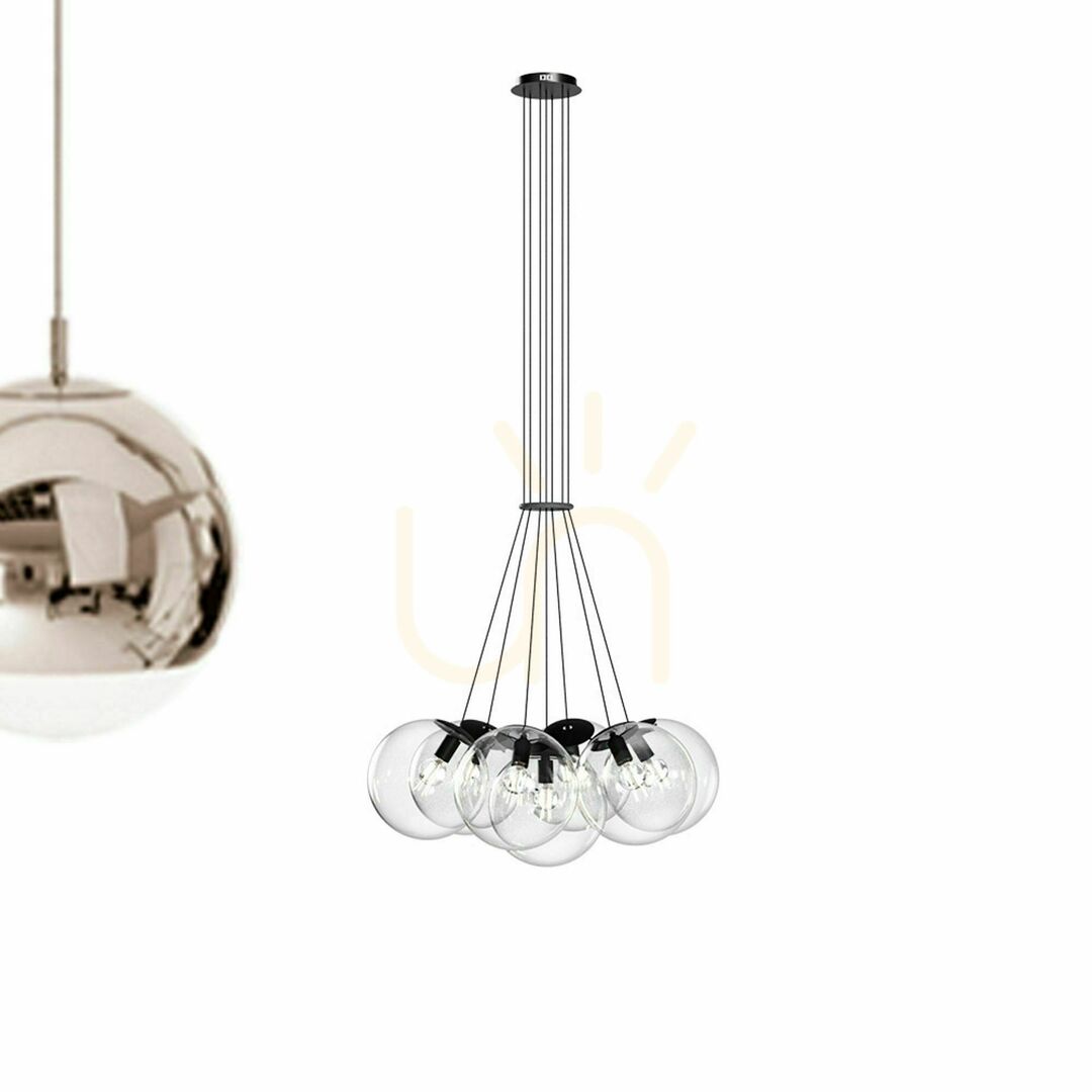 Display Pendellampa s.luce Orb Cluster med 7 glasklot, guld, E27 Pendellampa s.luce Orb Cluster med 7 glasklot, guld, E27