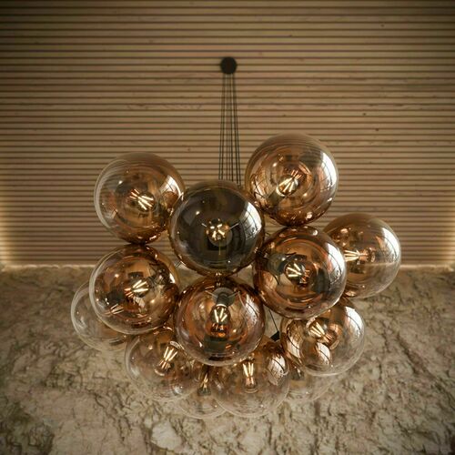 Kontrollera Ljuskrona s.luce Orb i glas, kopparfärgad, 13 ljuspunkter, E27