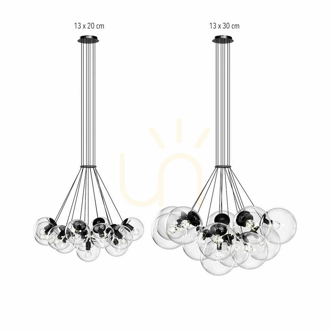 Kontrollera Ljuskrona s.luce Orb med 13 ljuspunkter i transparent glas, E27 Ljuskrona s.luce Orb med 13 ljuspunkter i transparent glas, E27