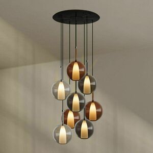 Ljuskrona s.luce Belluna med 8 ljuspunkter, brun, glas och metall, E27 small 11