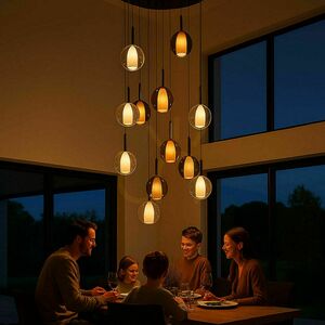 Ljuskrona s.luce Belluna med 12 ljuspunkter, brun, glas och metall small 2