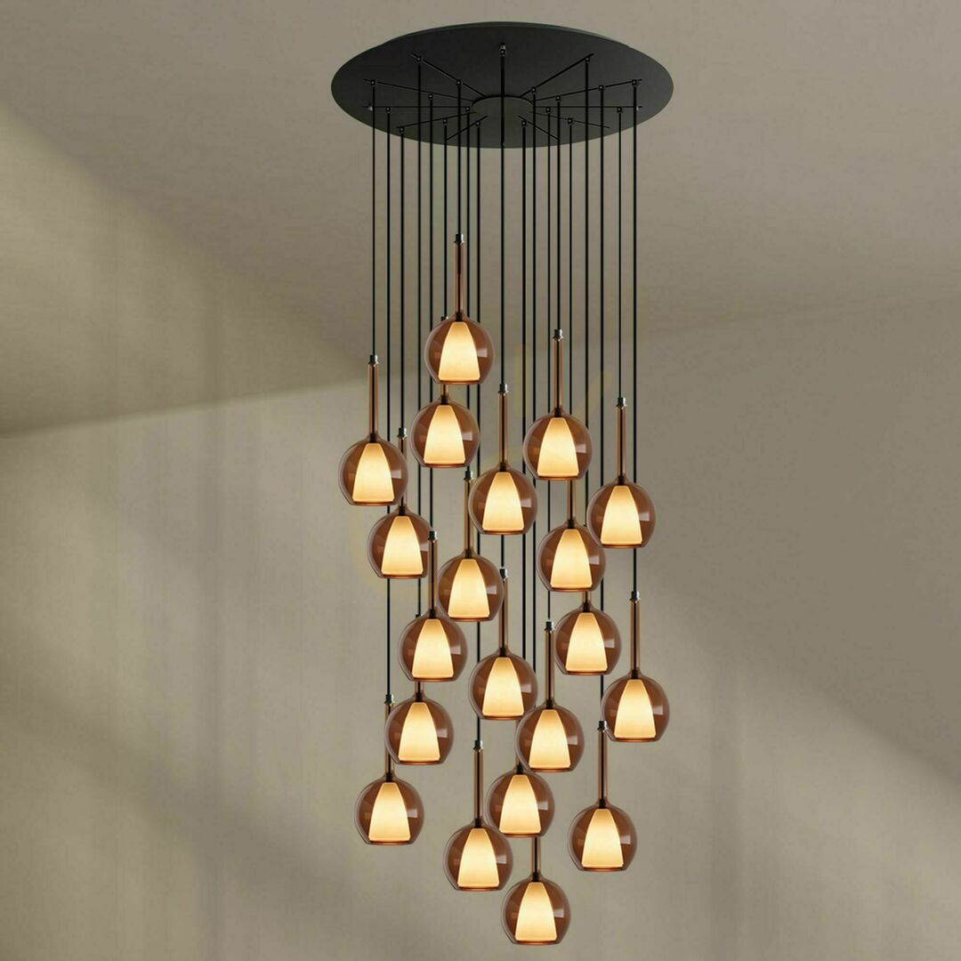 Kontrollera Ljuskrona s.luce Belluna med 20 ljuspunkter, brun, glas och metall Ljuskrona s.luce Belluna med 20 ljuspunkter, brun, glas och metall