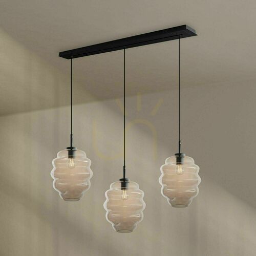Kontrollera Pendellampa s.luce Echos med 3 ljuspunkter i transparent glas, 120 cm, Ø 25 cm