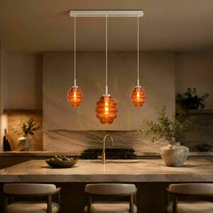 Pendellampa s.luce Echos med 3 ljuspunkter, brun, glas och metall, 120 cm, E27 0 Pendellampa s.luce Echos med 3 ljuspunkter, brun, glas och metall, 120 cm, E27 small 0
