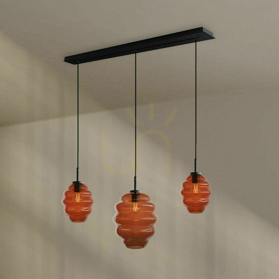 Utsikt Pendellampa s.luce Echos med 3 ljuspunkter, brunt glas, 120 cm, E27 Pendellampa s.luce Echos med 3 ljuspunkter, brunt glas, 120 cm, E27