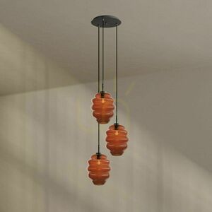 Pendellampa s.luce Echos med 3 ljuspunkter, brun, glasskärmar Ø 25 cm small 1