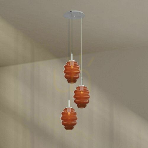 Kontrollera s.luce Echos pendellampa, 3× E27, bruna glasskärmar Ø 25 cm, vit upphängning