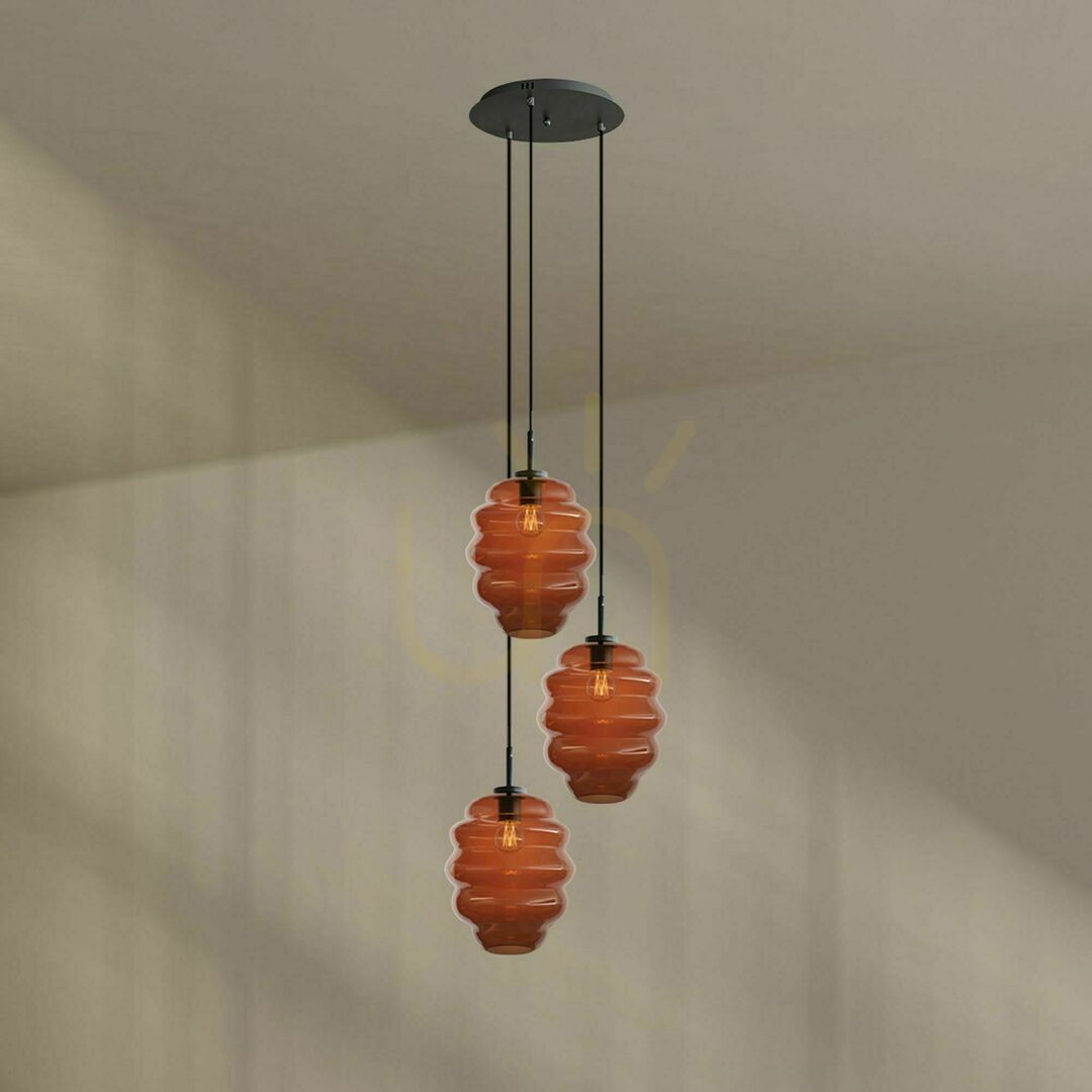 Utsikt Ljuskrona s.luce Echos, 3 ljuspunkter, transparent glas, skärmar Ø 25 cm Ljuskrona s.luce Echos, 3 ljuspunkter, transparent glas, skärmar Ø 25 cm