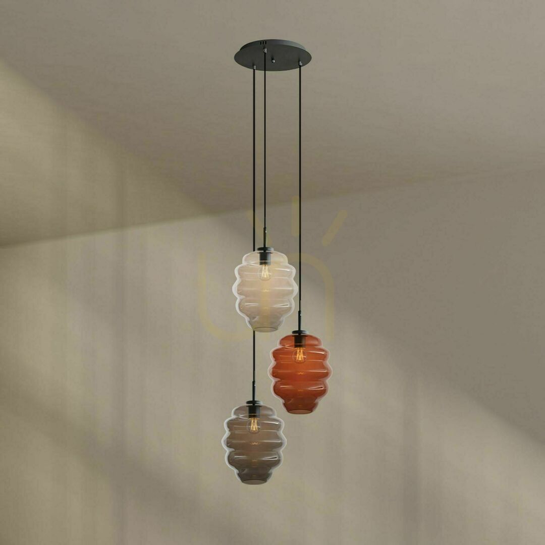 Kontrollera Ljuskrona s.luce Echos, 3 ljuspunkter, transparent glas, skärmar Ø 25 cm Ljuskrona s.luce Echos, 3 ljuspunkter, transparent glas, skärmar Ø 25 cm