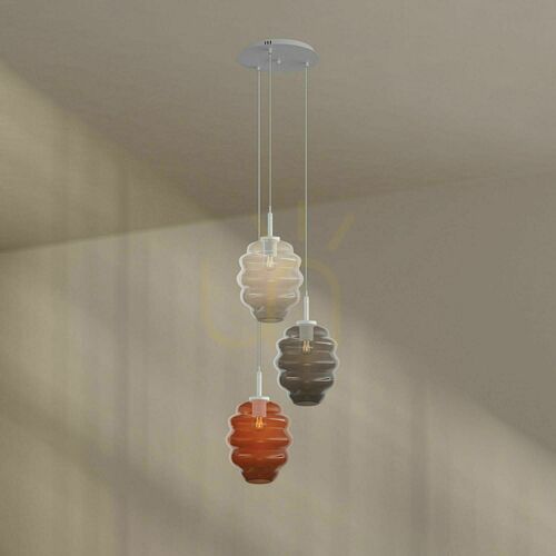 Kontrollera Pendellampa s.luce Echos med 3 ljuspunkter, flerfärgat glas, Ø 25 cm