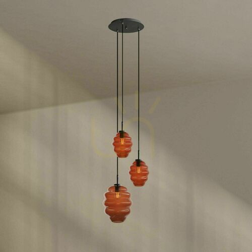 Kontrollera Pendellampa s.luce Echos med 3 ljuspunkter, brun, glas och metall, E27
