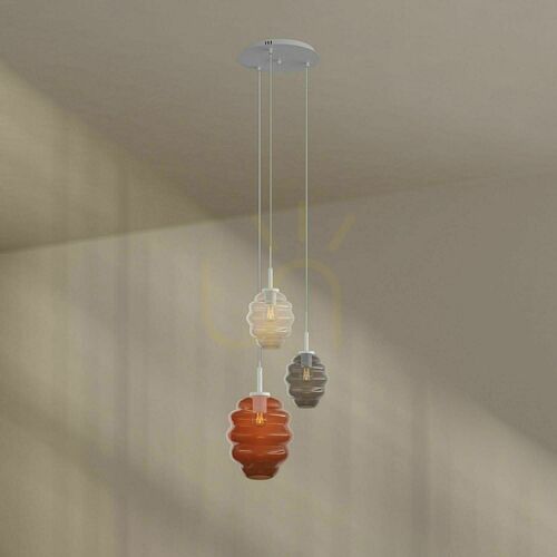 Kontrollera Pendellampa s.luce Echos med 3 ljuspunkter, flerfärgat glas, E27